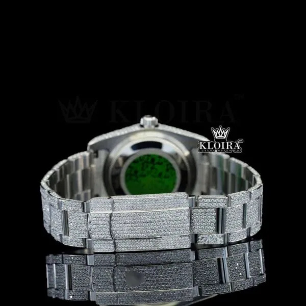 Fully Iced Red Arabic Numerals White Dial Lab-Grown Diamond Watch Caseback View