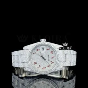 Fully Iced Red Arabic Numerals White Dial Lab-Grown Diamond Watch