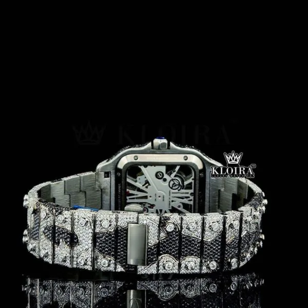Fully Iced Skeleton Dial Two Tone Moissanite Diamond Watch Caseback View