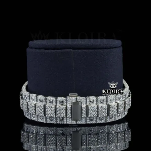 Fully Iced Square White Dial Roman Numerals Moissanite Diamond Watch Bracelet View