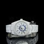 Fully Iced Out Dual Time White Dial Stick Markers Moissanite Watch