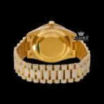 Gold Roman Numeral Watch Moissanite Diamond 14K Gold VVS 20 Carat 42mm Caseback View