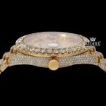 Gold Roman Numeral Watch Moissanite Diamond 14K Gold VVS 20 Carat 42mm Crown View