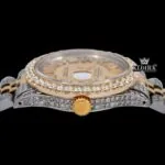 Gold Roman Numerals Yellow Dial Two Tone Moissanite Diamond Watch Crown View