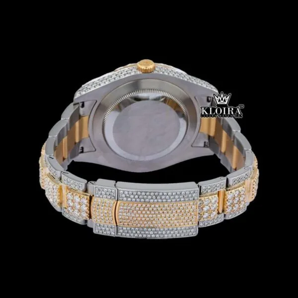 Gold Silver Two Tone Roman Numerals Moissanite Diamond Watch Caseback View