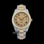 Gold Silver Two Tone Roman Numerals Moissanite Diamond Watch