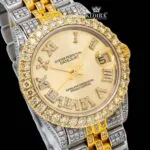 Yellow Gold Dial Yellow Roman Numerals Moissanite Diamond Watch - Golden Charm Moissanite Diamond Watch K Gold Vvs Carat Mm Close Up Dial View