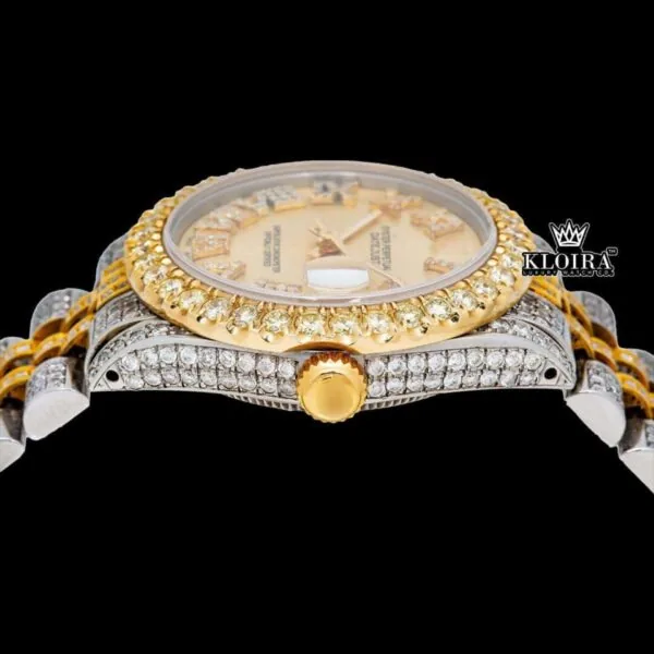 Golden Charm Moissanite Diamond Watch 14K Gold VVS 18 Carat 42mm Crown View