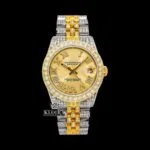 Golden Charm Moissanite Diamond Watch 14K Gold VVS 18 Carat 42mm Front View