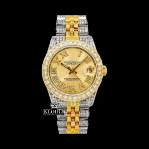 Yellow Gold Dial Yellow Roman Numerals Moissanite Diamond Watch