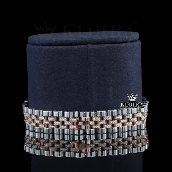Green Dial Date Display Two Tone Rose Gold Natural Diamond Watch Bracelet View
