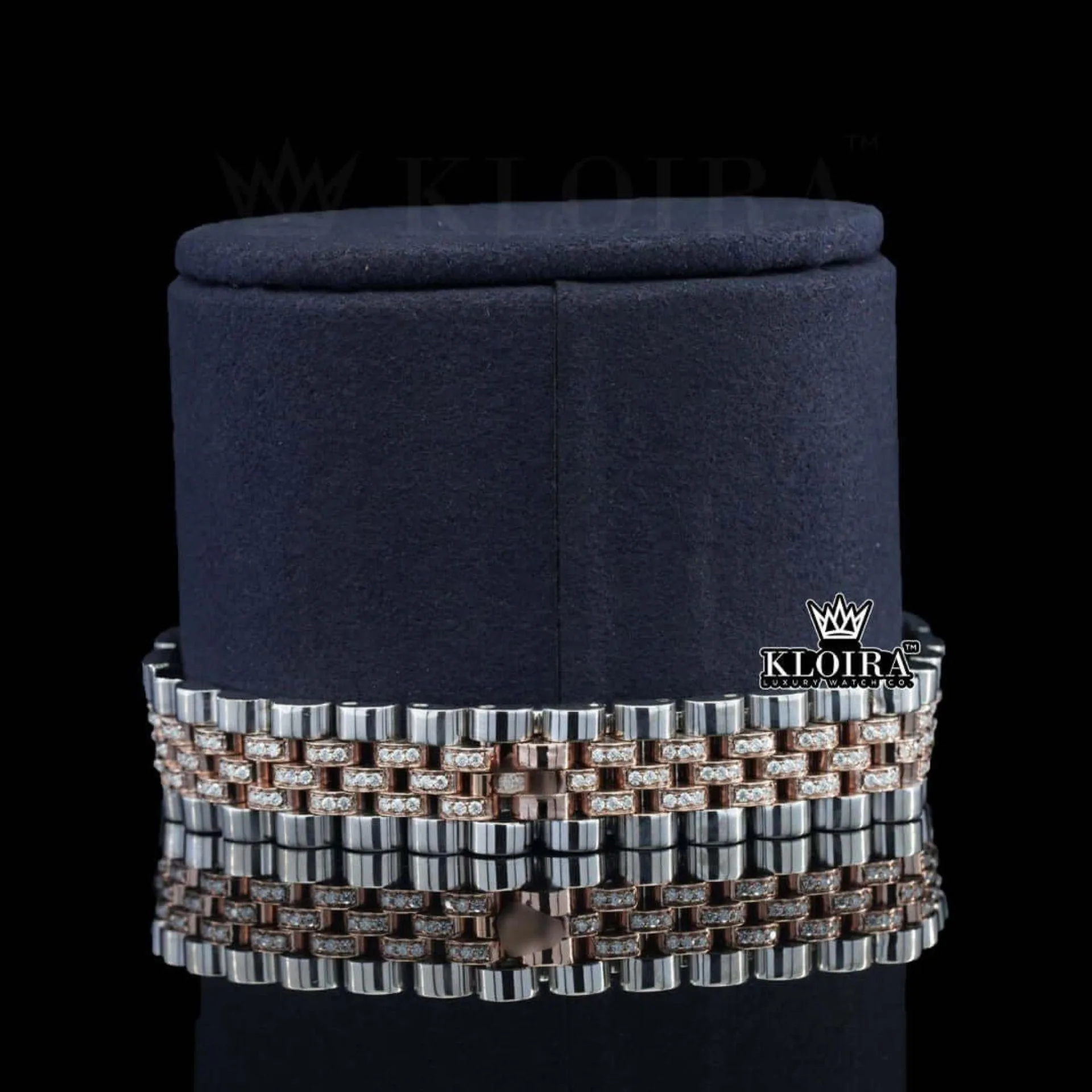 Green Dial Date Display Two Tone Rose Gold Natural Diamond Watch Bracelet View