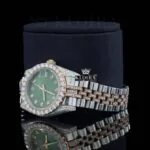 Green Dial Date Display Two Tone Rose Gold Natural Diamond Watch Left Profile View