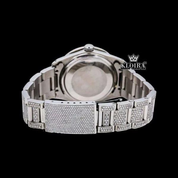 Green Dial Diamond Markers Iced Out Moissanite Diamond Watch Caseback View