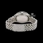 Green Dial Roman Numerals Iced Out Moissanite Diamond Watch Caseback View