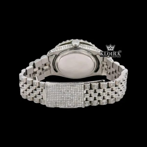 Green Dial Roman Numerals Iced Out Moissanite Diamond Watch Caseback View