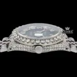 Green Dial Roman Numerals Iced Out Moissanite Diamond Watch Crown View