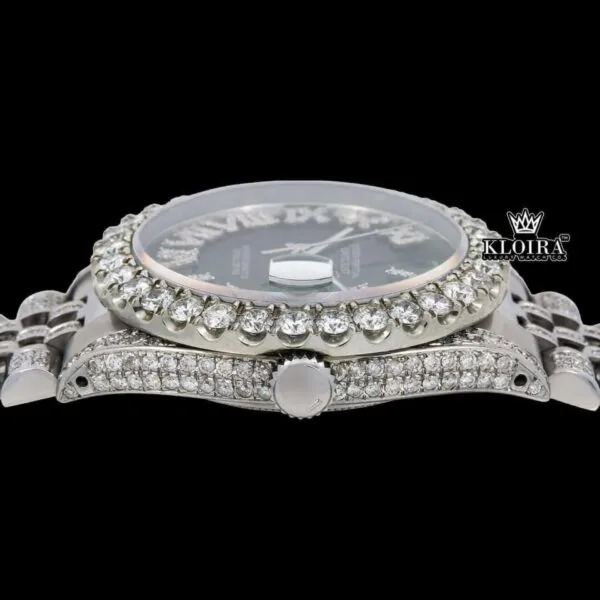 Green Dial Roman Numerals Iced Out Moissanite Diamond Watch Crown View