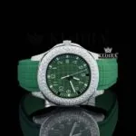 Green Dial Semi Iced Out Silicon Strap Moissanite Diamond Watch