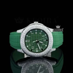 Green Dial Semi Iced Out Silicon Strap Moissanite Diamond Watch
