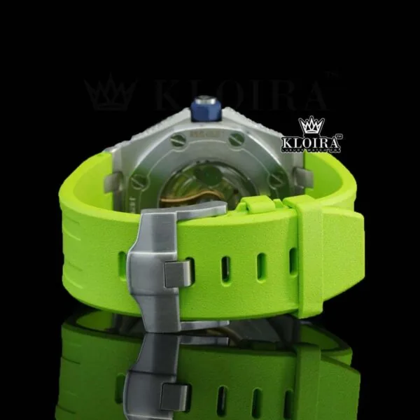 Green Dial White Stick Markers Semi Iced Out Moissanite Diamond Watch Strap View