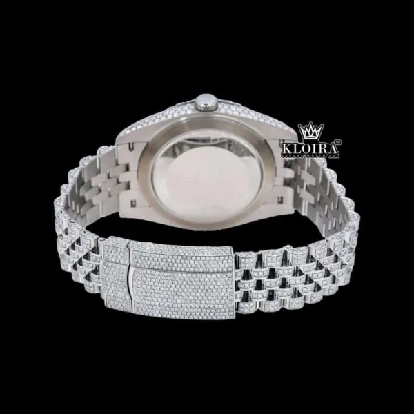 Green Roman Numerals Dial Full Iced Out Moissanite Diamond Watch Caseback View