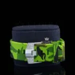 Green Rubber Strap Silver Dial Iced Out Moissanite Diamond Watch Close Up Strap View