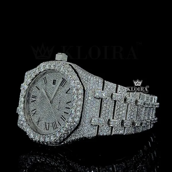 Iced Out AP Moissanite Watch Left Profile View