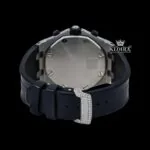 Iced Out Bezel Black Dial Rubber Strap Moissanite Diamond Watch Caseback View