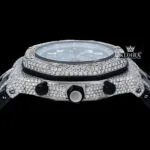 Iced Out Bezel Black Dial Rubber Strap Moissanite Diamond Watch Crown View