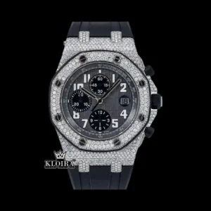 Iced Out Bezel Black Dial Rubber Strap Moissanite Diamond Watch