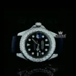 Iced Out Black Dial Rubber Strap Moissanite Diamond Watch