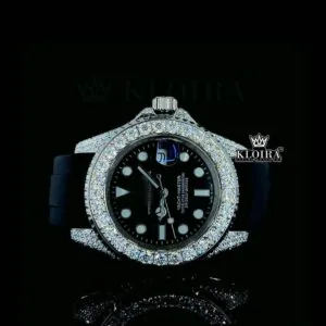 Iced Out Black Dial Rubber Strap Moissanite Diamond Watch