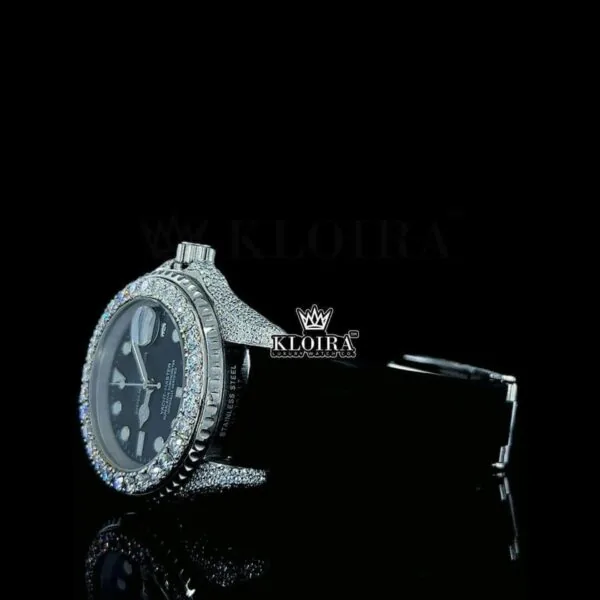 Iced Out Black Dial Rubber Strap Moissanite Diamond Watch​ Left Side View