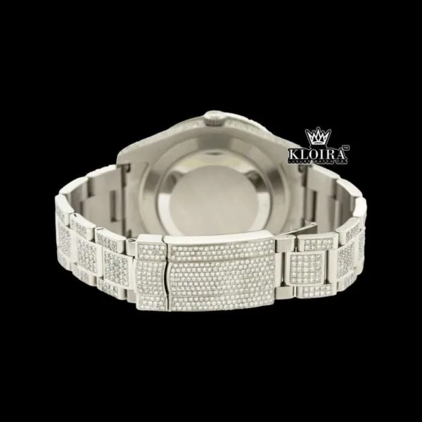 Iced Out Blue Roman Numerals White Gold Dial Moissanite Diamond Watch Caseback View
