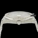Iced Out Blue Roman Numerals White Gold Dial Moissanite Diamond Watch Crown View