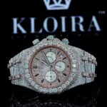 Iced Out Chronograph Dial Two Tone Bracelet Stick Markers Moissanite Watch
