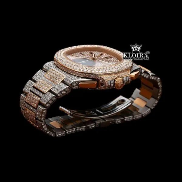 Iced Out Patek Philippe Moissanite Watch Left Side View