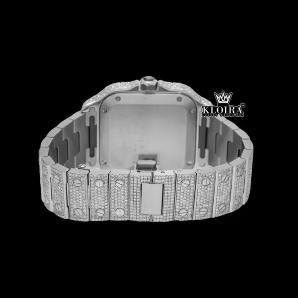 Iced Out Red Roman Numerals White Dial Moissanite Diamond Watch Caseback View