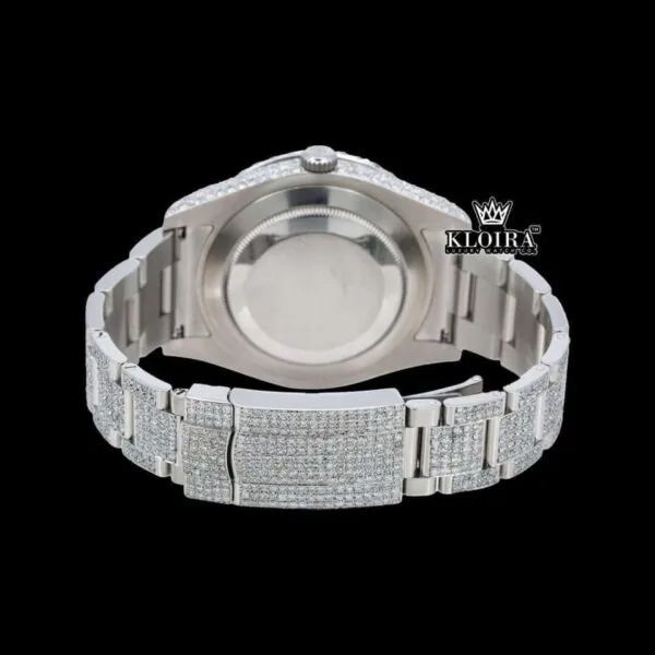 Iced Out Roman Numeral Red Dial Moissanite Diamond Watch Caseback View