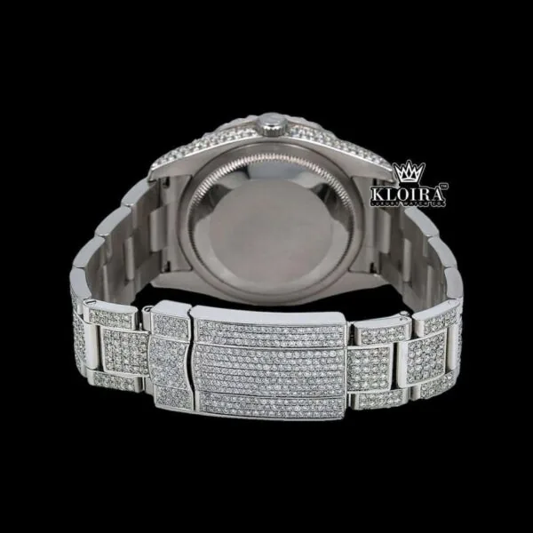 Iced Out Roman Numerals Blue Dial Moissanite Diamond Watch Caseback View
