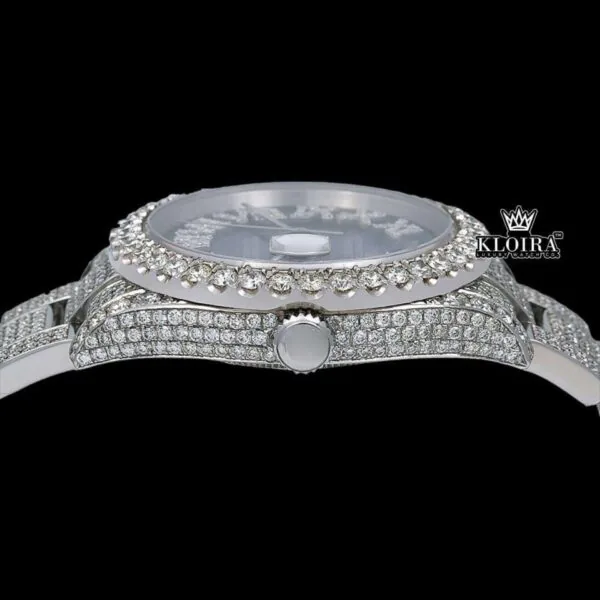 Iced Out Roman Numerals Blue Dial Moissanite Diamond Watch Crown View