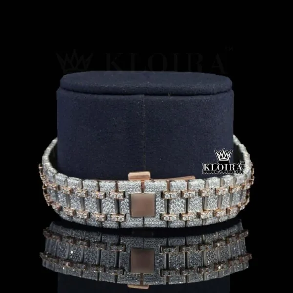 Iced Out Rose Gold Dial Chronograph Diamond Markers Moissanite Watch Bracelet View