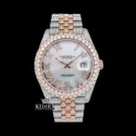 Iced Out Two Tone Rose Gold Dial Roman Numeral Moissanite Watch Front View