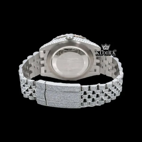 Iced Out White Dial Blue Arabic Numerals Moissanite Diamond Watch Caseback View