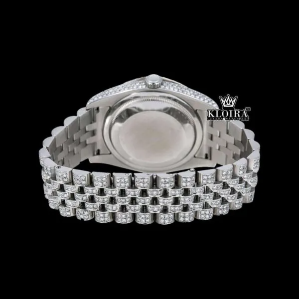 Iced Out White Dial Rainbow Stick Markers Moissanite Diamond Watch Caseback View