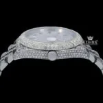 Iced Out White Dial Rainbow Stick Markers Moissanite Diamond Watch Crown View