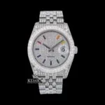Iced Out White Dial Rainbow Stick Markers Moissanite Diamond Watch