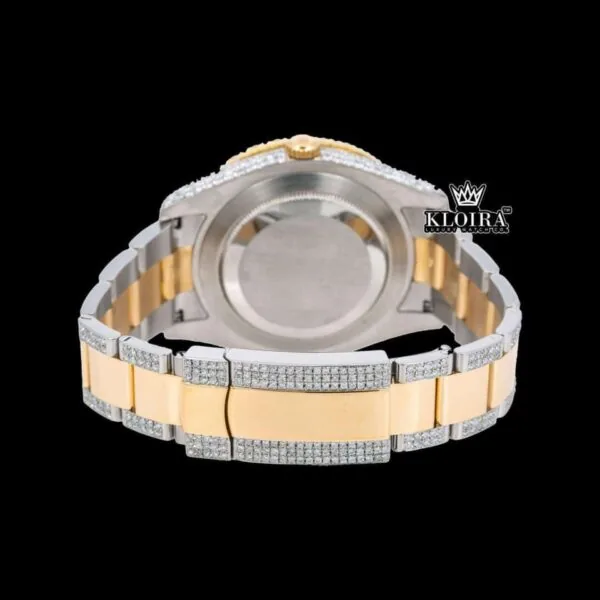 Iced Out Yellow Dial Rainbow Roman Numerals Two Tone Moissanite Watch Caseback View