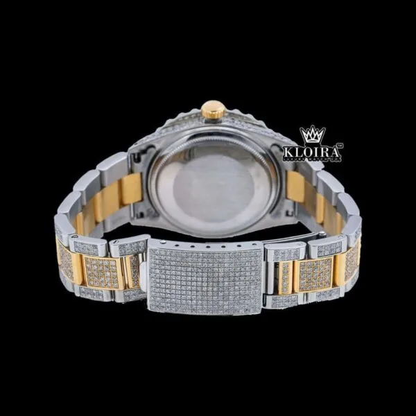 Iced Out Yellow Roman Numerals Two Tone Red Dial Watch Moissanite Watch Caseback View